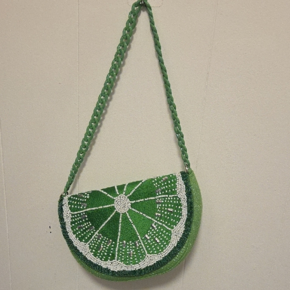 India Boutique Green Beaded Citrus Crossbody Bag